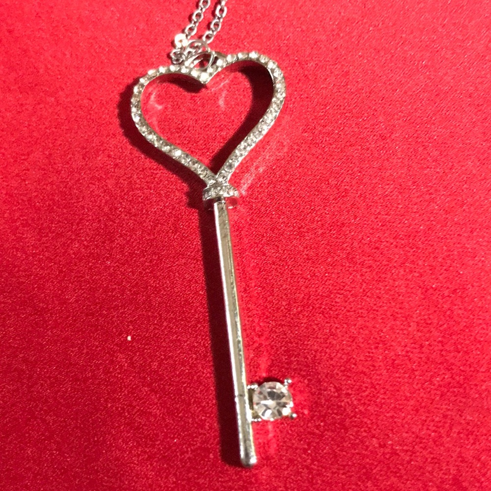 Extra Long Layering Necklace w/ Heart Key Pendant